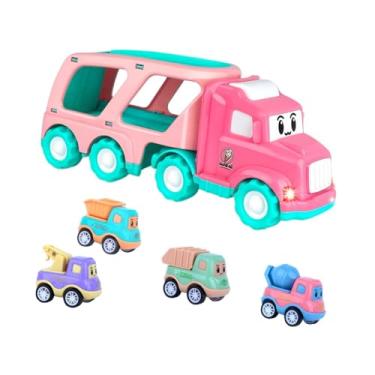 Imagem de MERIGLARE 5x caminhão de polícia carro de brinquedo carros armazenamento e transportador brinquedo dupla camada ferramenta educacional potência de fricção para, Rosa