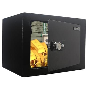 Imagem de Yuanshikj Cofre de aço com fechadura de segurança com combinação pequena, combinação de 3 dígitos com, 23 cm L x 17 cm P x 17 cm A, cofre portátil oculto para armazenamento de joias de dinheiro (Preto