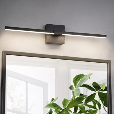 Imagem de URSOLA Luminárias pretas para banheiro, iluminação LED moderna de 61 cm sobre o espelho, arandelas de parede reguláveis 3CCT para quarto