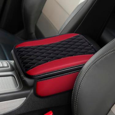 Imagem de vvag Capas de console central de couro patchwork, capa de descanso de braço elegante com bolso de armazenamento lateral, capa de console central para organizador de assento de carro, decoração de