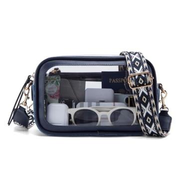Imagem de Wuflyover Bolsa transparente para mulheres, bolsa transparente para eventos em estádios, bolsa transversal transparente aprovada para estádio, Jeans azul