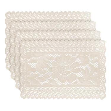 Imagem de GSHLLO 4 peças retangulares de renda tapetes de mesa bordados casa de fazenda crochê florais, tapete de lugar de flores vintage toalha de mesa de cozinha decoração de móveis decorativos, tapetes de