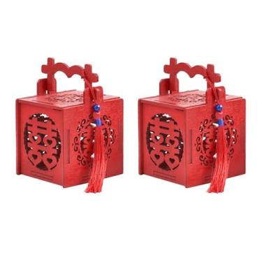 Imagem de ARTIBETTER 2 peças de caixa de doces de casamento estilo chinês de madeira com borlas design vazado para chá de panela, festas temáticas e embalagem exclusiva