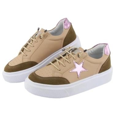 Imagem de Tenis Feminino Casual Camurça Fechamento Cadarço Aplicaçao Estrela Palmilha Gel Macia Dia a Dia Tamanho:36;Cor:Nude+Rosê;Gênero:Feminino;Departamento BS:Esporte