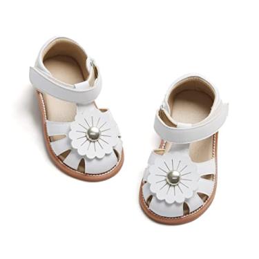 Imagem de Otter MOMO Sandálias femininas de bico aberto com sandália de verão com babados (bebê/criança pequena), Ds05 - branco, 12 Little Kid