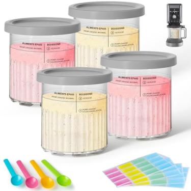 Imagem de GuanQiao Pacote com 4 frascos e tampas de creami Deluxe, 680 g, compatível com máquinas de sorvete Ninja NC500 NC501, livre de BPA, lavável na lava-louças, cinza