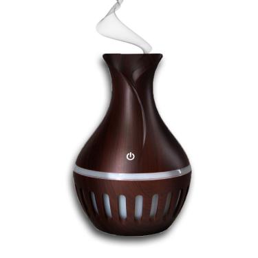 Imagem de Difusor Umidificador Ultrasonico 7 Led Vaso Rajado Rgb 200ml Usb Marrom