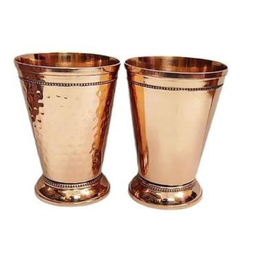 Imagem de Conjunto de 2 canecas de cobre marteladas de cobre puro da Bona Fide | Caneca de cobre para servir água | para benefícios de saúde Ayurveda 300 ml combo de 2