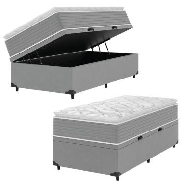 Imagem de Cama Box Baú Solteiro Molas Ensacadas Pillow Top 88x188x66cm Martino Cinza Umaflex Cinza