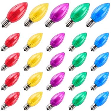 Imagem de TIORIY Pacote com 25 lâmpadas de Natal coloridas C9 - Lâmpadas incandescentes multicoloridas, lâmpada de Natal para luzes de corda de férias, decorações internas/externas, 7 watts