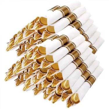 Imagem de Conjunto de talheres de plástico dourado Nervure 400 unidades com guar