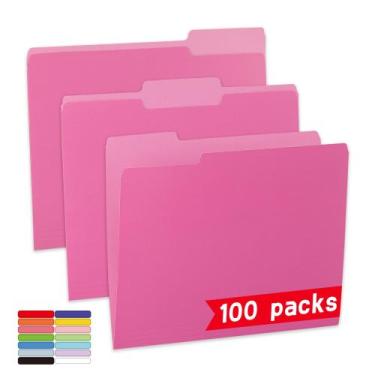 Imagem de Pastas de arquivo VZCPYTPM, abas de corte de 1/3, tamanho carta, rosa 