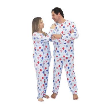 Imagem de Pijama Casal Longo Divertido Nuvens Balões - Alegria de Montar