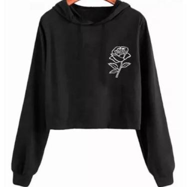 Imagem de Cropped Feminino Com Capuz Moletom Desenho de Rosa - Trajano store, Pr