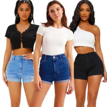 Imagem de Kit c/3 Shorts Jeans Look Casual Elastano Feminina 434 - IRON, 44, Pre