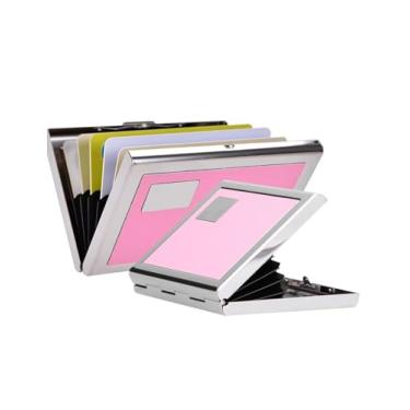 Imagem de ZLXHDL Suporte de cartão de crédito de metal, carteira com porta-cartões, 6 compartimentos para cartão, design de botão oculto de aço inoxidável antimagnético, forro de PVC, capa protetora para cartão