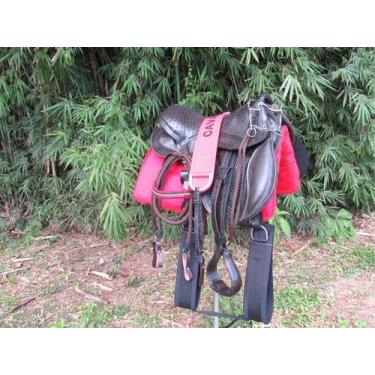 Imagem de Sela Australiana De Arco Completa Couro Luxo Marrom + Freio + Manta de