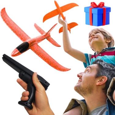 Imagem de Avião Planador De Espuma Diy peças de montar + Lançador Forte de Brinquedo Educativo Seguro selo Inmetro presente dia das crianças natal aniversário 3 anos menino menina (Laranja)