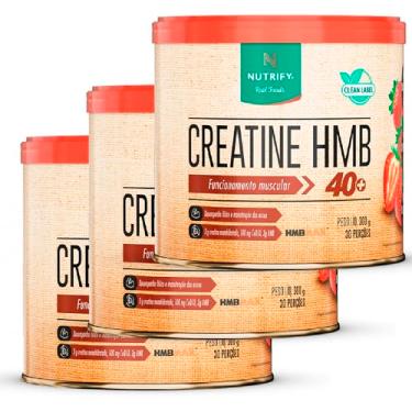 Imagem de Kit 3x Nutrify Creatina com HMB 300g Sabor Morango – Suplemento Alimentar em Pó