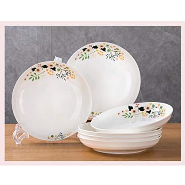 Imagem de Pratos de sobremesa prato de jantar de cerâmica branca com motivos florais, prato fundo adequado para sopa, macarrão, salada, sobremesa, conjunto de pratos, aperitivos para micro-ondas e lava-louças