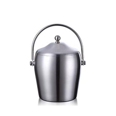 Imagem de Balde de gelo para festas Balde de gelo, balde de gelo duplo de aço inoxidável balde de vinho com tampa 2L com alça para bar doméstico refrigerar cerveja e vinho balde de vinho