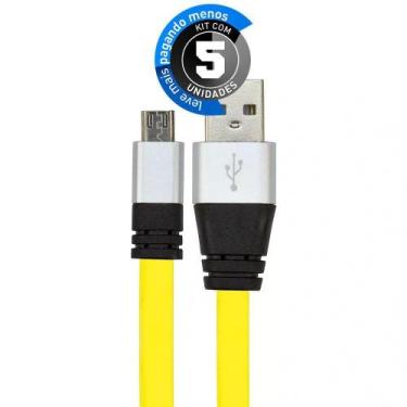 Imagem de Cabo Micro Usb Flat Celular De Silicone Amarelo - Kit Com 5 - Cirilo C