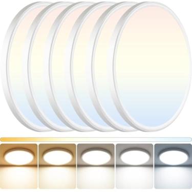 Imagem de DINGLILIGHTING Pacote com 6 luzes de teto LED embutidas: 30,5 cm superfina regulável e 5CCT (2700-6000K) luminárias de cozinha teto - lâmpada de teto branca de baixo perfil 24W para quarto garagem
