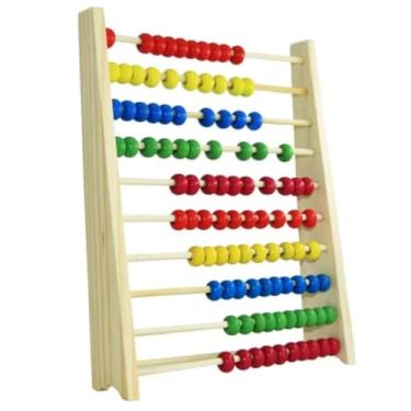 Imagem de Ábaco Educativo de Madeira, 10 Colunas, Brinquedo Matemático com Contas Coloridas