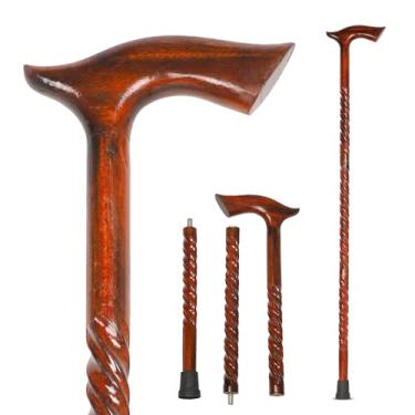 Imagem de KSJONE Bengala de caminhada dobrável de madeira 3 para homens e mulheres, bengala de caminhada de madeira, bengalas ergonômicas para idosos unissex com ponta de borracha 91 cm