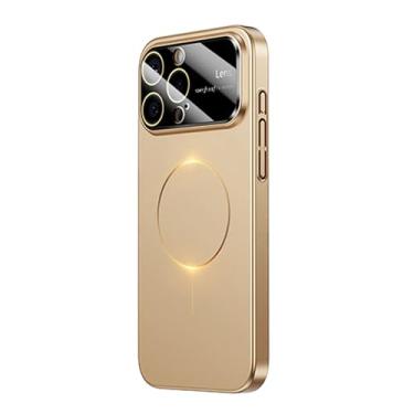 Imagem de Omio Capa magnética para iPhone 15 Pro Max compatível com MagSafe, protetor de lente de câmera de vidro embutido, visor de logotipo de janela grande, proteção contra quedas de grau militar, capa fosca