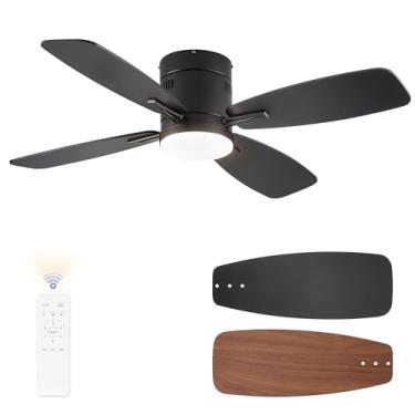 Imagem de LEDIARY Ventiladores de teto de 106 cm com luzes e controle remoto, ventilador de teto de montagem embutida com motor CC reversível silencioso, ventilador de teto preto moderno de baixo perfil com luz