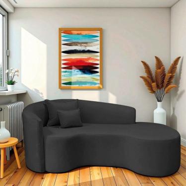 Imagem de Recamier Curvo Orgânico 180cm 3 Lugares Lado Direito para Sala de Estar Linho Londres Preto