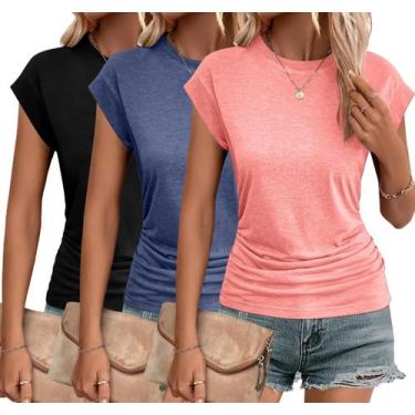 Imagem de Camiseta feminina Zeagoo de manga curta folgada, pacote com 3