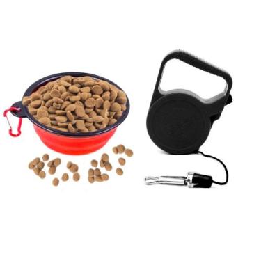 Imagem de Kit Portátil Comedouro e Bebedouro + Guia para Passeio de Cachorros Pe