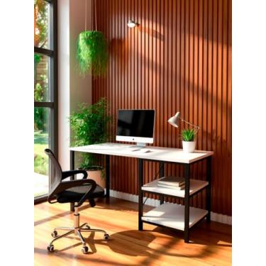 Imagem de Mesa Escrivaninha Industrial com Nichos, 120x75x45 cm, MDF 15mm, Estrutura Metálica Preta, para Home Office e Estudo (Branco)