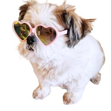 Imagem de Óculos de sol retrô G050 para cães de estimação e gatos, ajustável para cães pequeno-médios, aproximadamente 5,4 a 13,6 kg, acessório de festa, cosplay sessão de fotos (coração rosa-rosa espelhado)