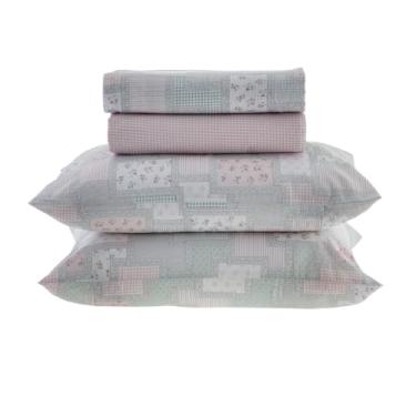 Imagem de Jogo de Lençol Solteiro Kacyumara New Innovi 180 Fios 100% Algodão Estampado Cama 3 Peças (Babi - Patchwork Rosa)