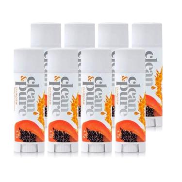 Imagem de Clean & Pure Bálsamo labial pacote com 8 (Pawpaw) | Conjunto de cuidados labiais com cera de abelha 100% natural e óleo de vitamina E | Bálsamo labial aromatizado para lábios secos e rachados | Feito