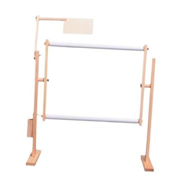 Imagem de Fancyes Suporte para bastidor de bordado, suporte para bastidor, design de tecido sem costura, madeira para trabalho manual, altura ajustável, giratório para