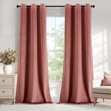Imagem de Cortinas de veludo rosa rosa empoeirado 96 polegadas de comprimento, blecaute, isolamento térmico, à prova de som, cortinas de escurecimento de quarto, cortinas de janela com ilhós para quarto, sala