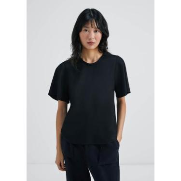 Imagem de Blusa Feminina Manga Evasê Em Viscose Creponada - Hering, XG, Preto