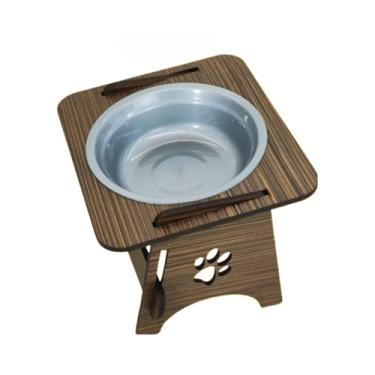Imagem de Comedouro Pet Elevado Para Cachorro e Gato Com Tigela Com TAMPA(Tabaco)