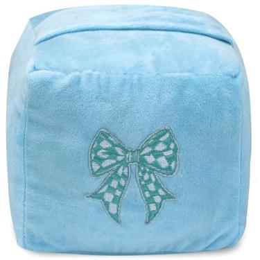 Imagem de CERAYOU Batente de porta decorativo pesado, batente de porta quadrado resistente com alça, protetores de parede de batente de piso de porta de tecido macio, laço azul claro