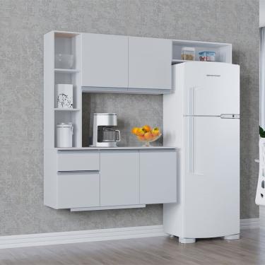 Imagem de Kit Cozinha Suspensa Mel Com Balcão 163cm Poquema Móveis Branco