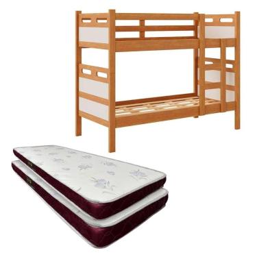 Imagem de Beliche Solteiro Com 2 Colchões Castor Cabeceira 100% Mdf Nature Off White Shop Jm