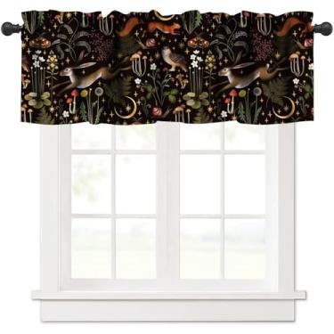 Imagem de Cortina rústica de floresta, floresta rústica de conto de fadas, floresta, animais selvagens, corujas, flores, cogumelo, lua, estrelas, blecaute, janela curta, drapeada para cozinha, quarto, banheiro