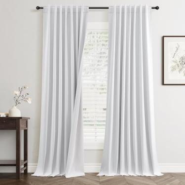 Imagem de Cortinas blecaute de linho branco 250 cm de comprimento conjunto de 2 painéis para sala de estar quarto redução de ruído térmico 100% cortinas de linho preto escurecimento do quarto cortinas de janela