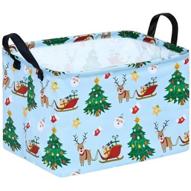 Imagem de KUNRO Cesto de armazenamento de presente de Natal retangular organizador de armazenamento para cesto de berçário, casa, cesto de roupa suja para quarto de crianças, cestas de prateleira de bebê.