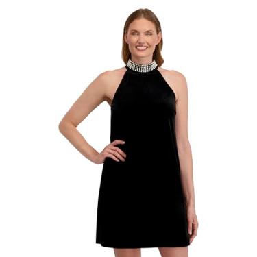 Imagem de Laundry by Shelli Segal Minivestido feminino Audrey com decote pérola, de veludo, evasê, Ônix preto, 42