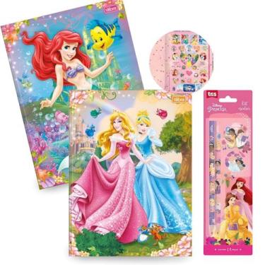 Imagem de Caderno Grande Princesas Disney Brochura Capa Dura Kit 2un com Pauta +